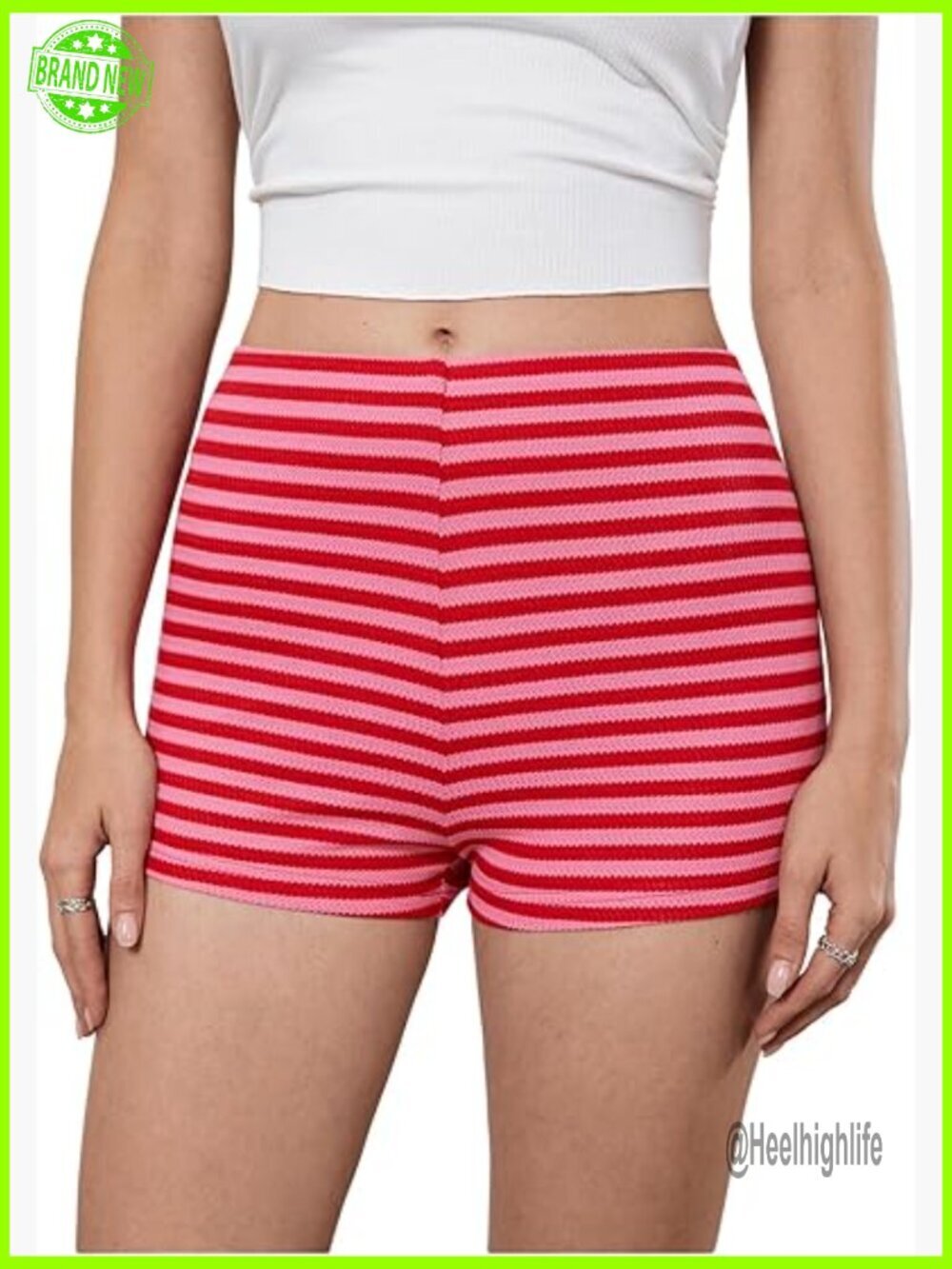 Striped Crochet Knit Pajama Shorts, Elastic Waist, Lounge Bottoms
